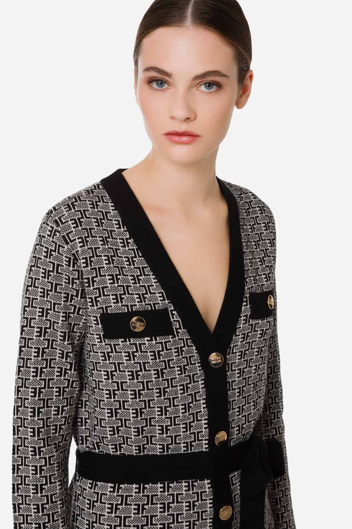 Long Knitted Cardigan With Monogram Lettering - Image 8